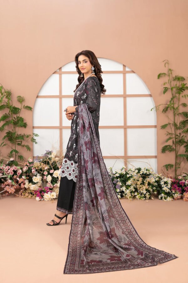 Basma 3 Piece Un-Stitched Lawn Black - Image 3