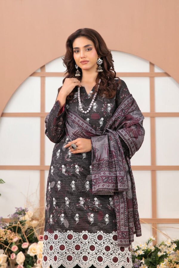 Basma 3 Piece Un-Stitched Lawn Black - Image 2