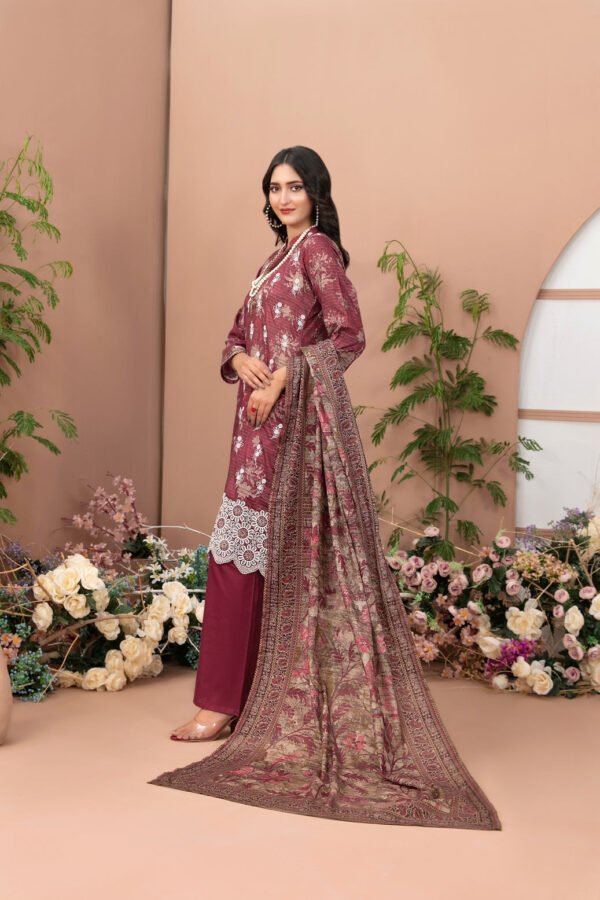 Basma 3 Piece Un-Stitched Lawn Maroon - Image 3