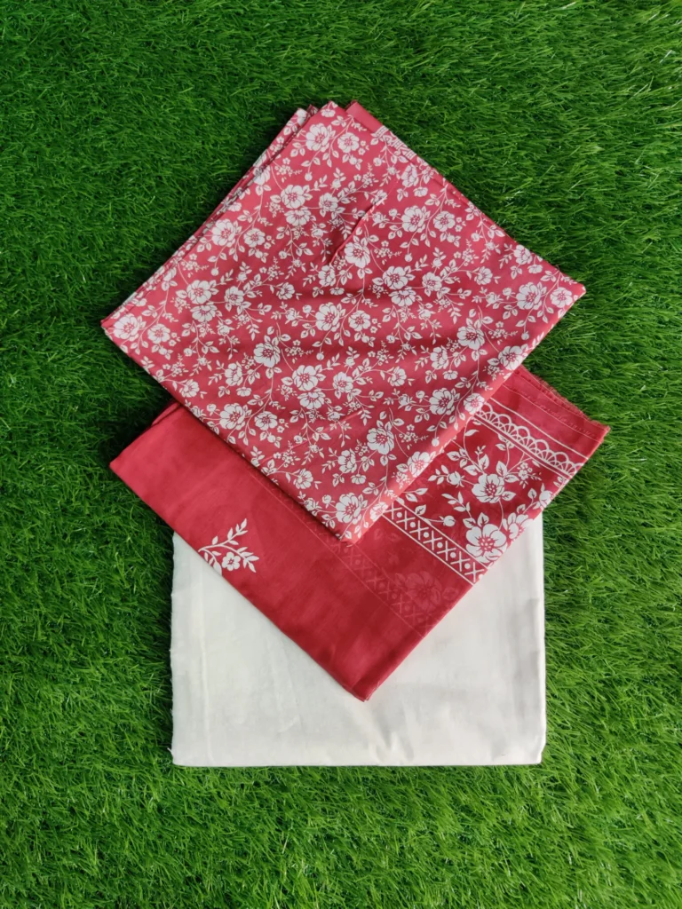 3 Pieces Lawn Red 100% Original