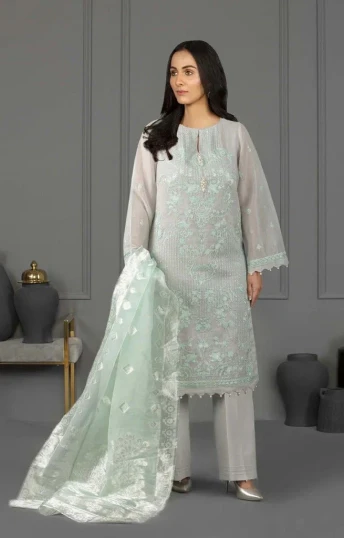 4 Piece Embroidered Khaddi Zari Cotton Mint Obsession
