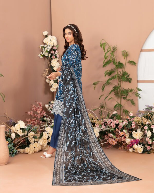 Basma 3 Piece Un-Stitched Lawn Blue - Image 4