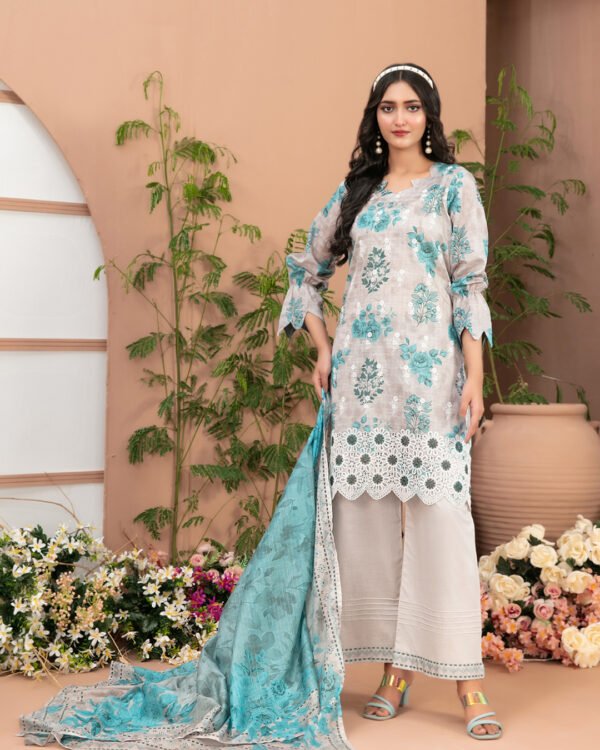 Basma 3 Piece Un-Stitched Lawn Sky Blue