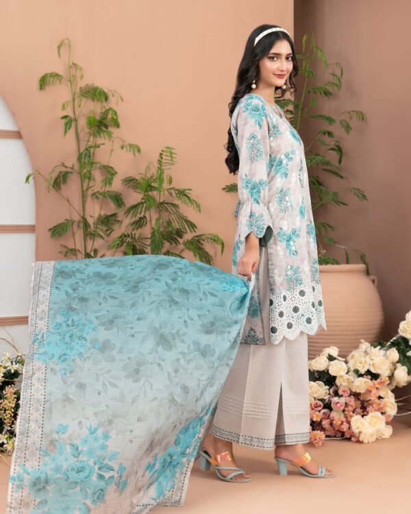 Basma 3 Piece Un-Stitched Lawn Sky Blue - Image 2