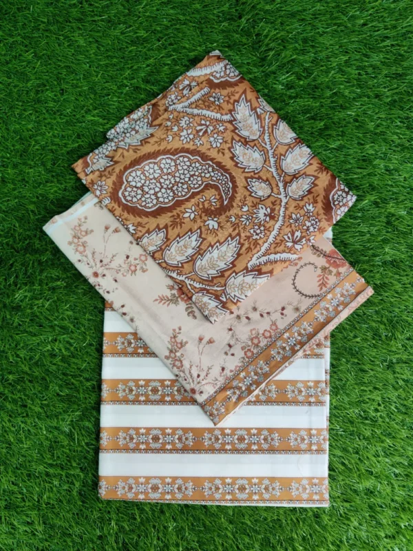 3 Pieces Lawn Brown White 100% Original
